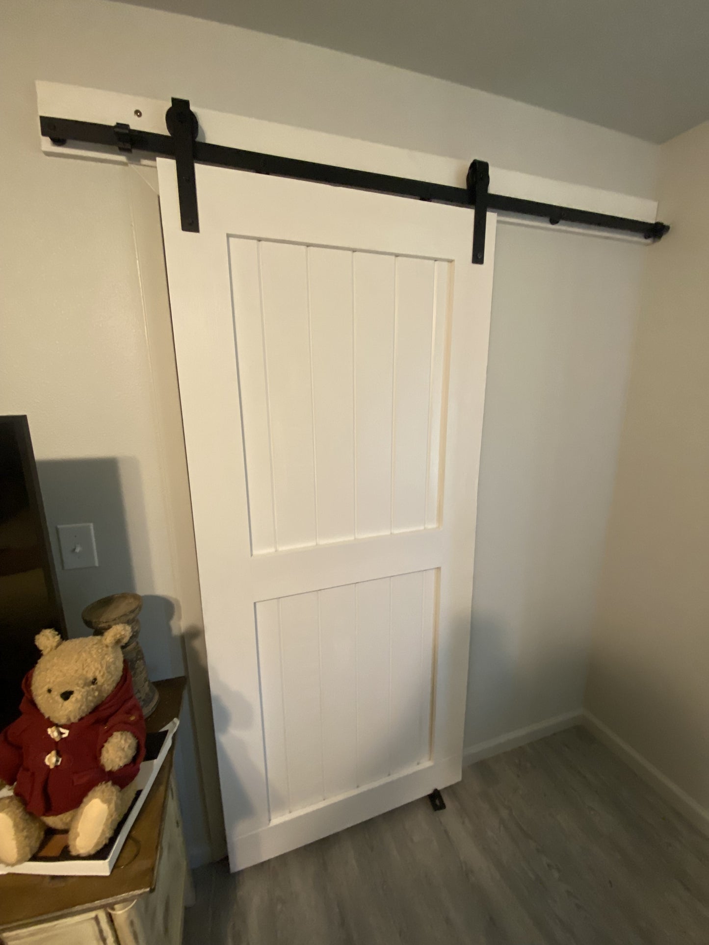 Flat Board Barn Door with Black Metal Hardware