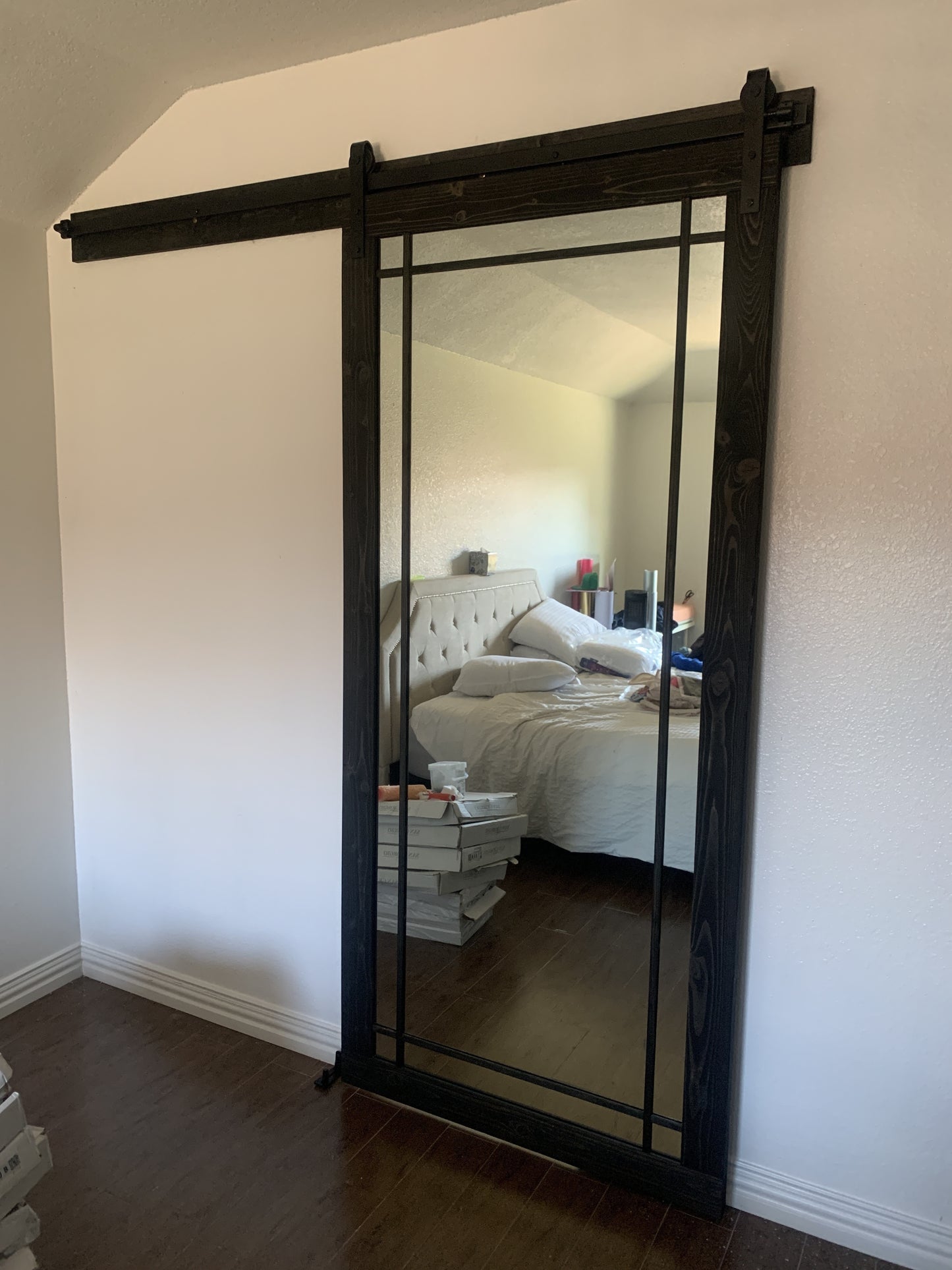 Modern Sliding Barn Door with Dark Wood Finish
