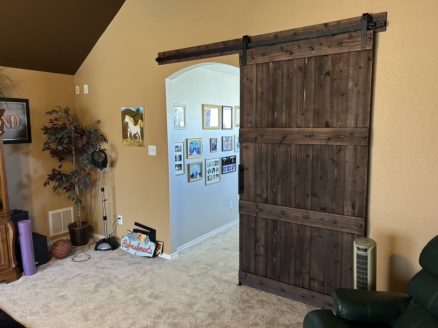 Rustic Horizontal Slat Barn Door with Dark Finish