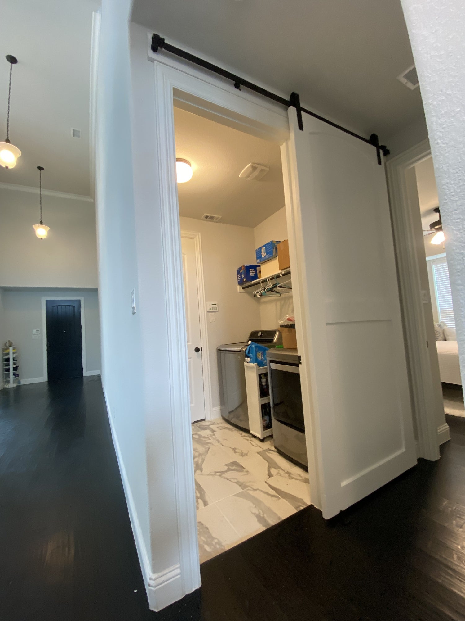 Flat Panel Barn Door with Black Hardware