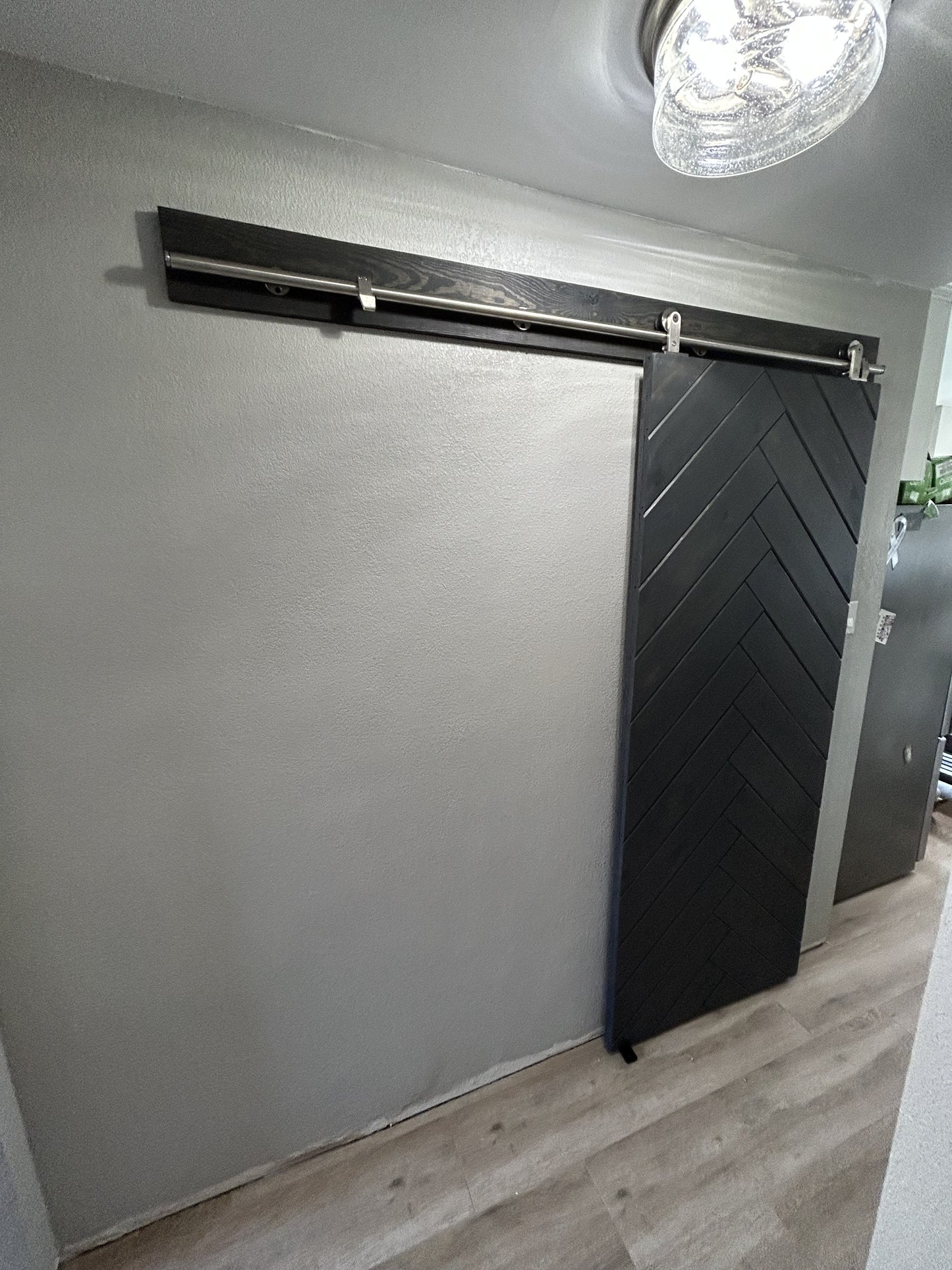 Chevron Pattern Barn Door with Steel Rail System