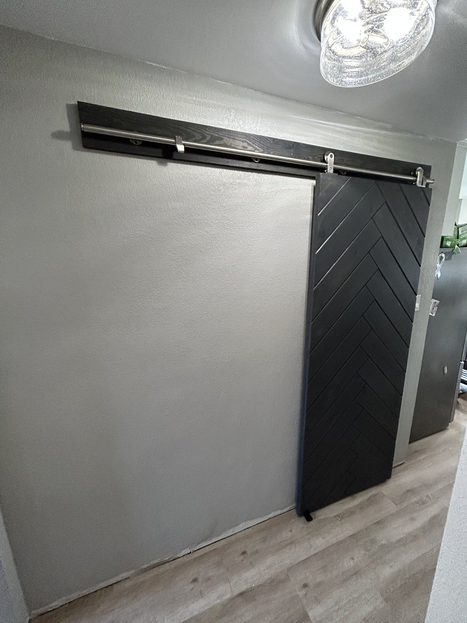 Chevron Pattern Barn Door with Steel Rail System
