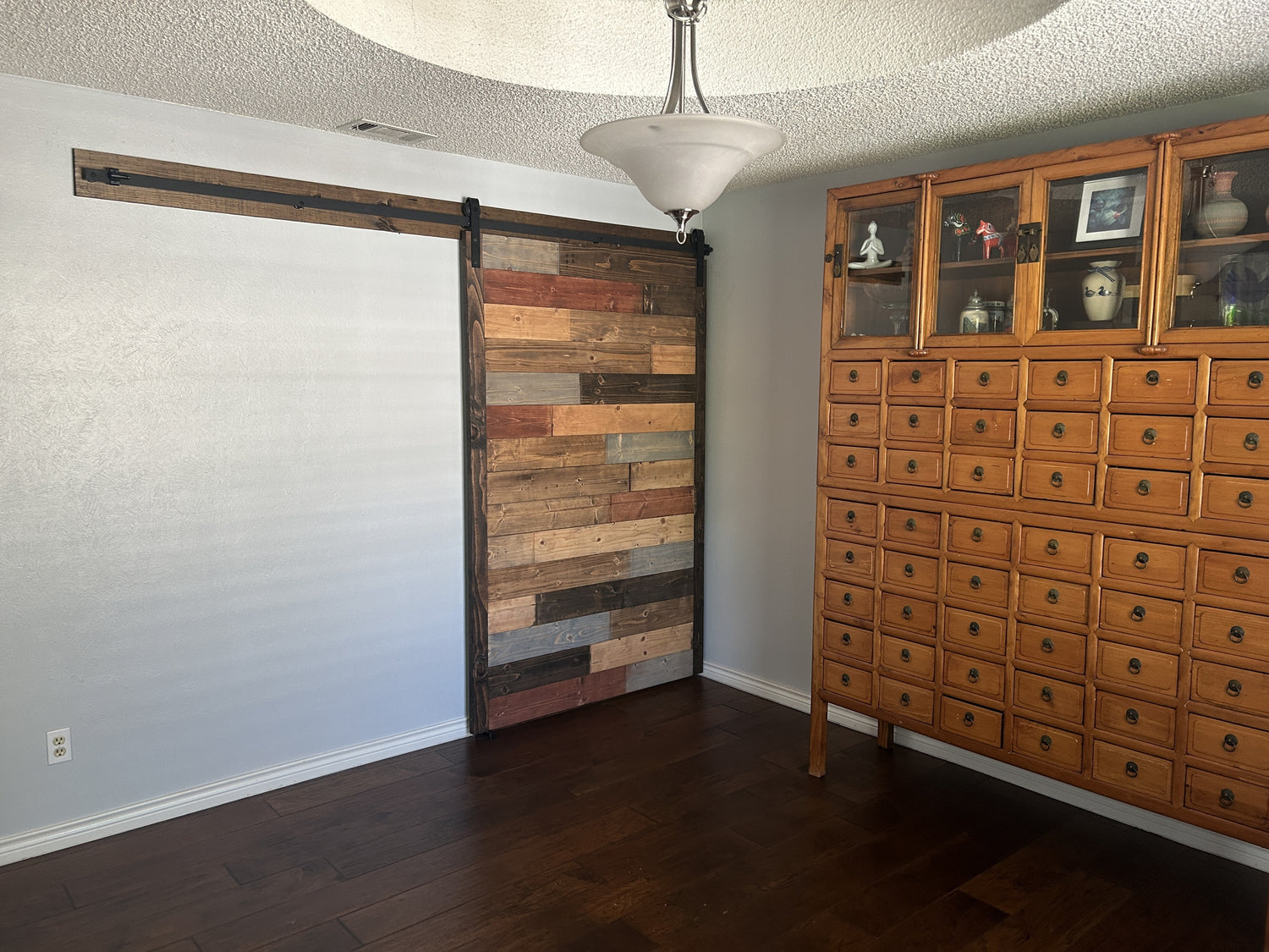 Horizontal Slat Barn Door with Mixed Wood Finish