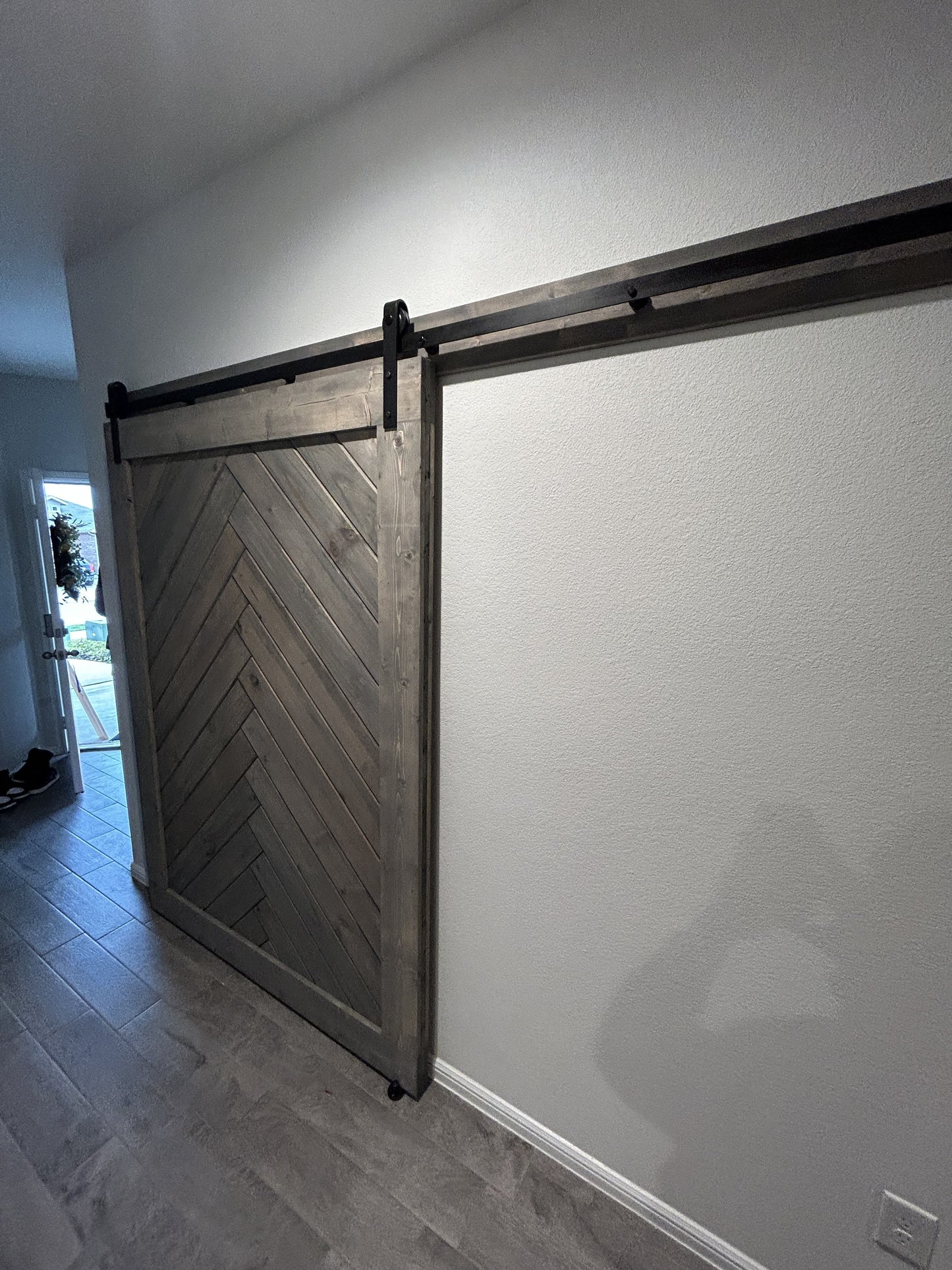 Chevron Barn Door with Matte Black Hardware