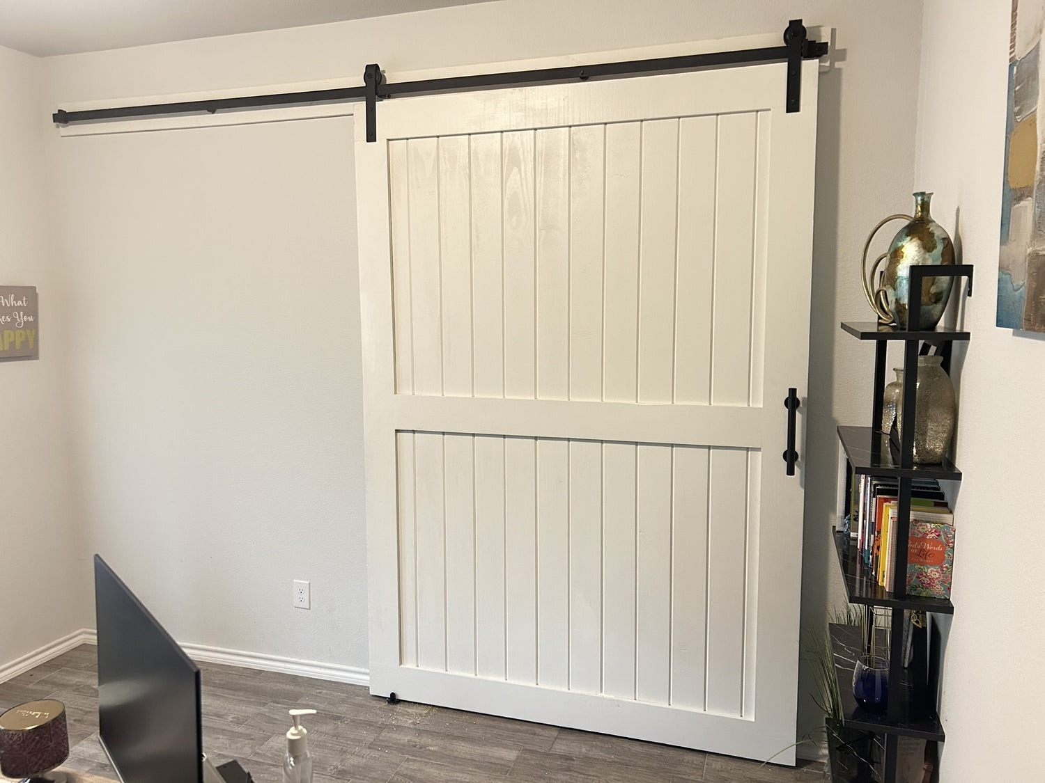 Flat Board Barn Door with Classic Panel Design