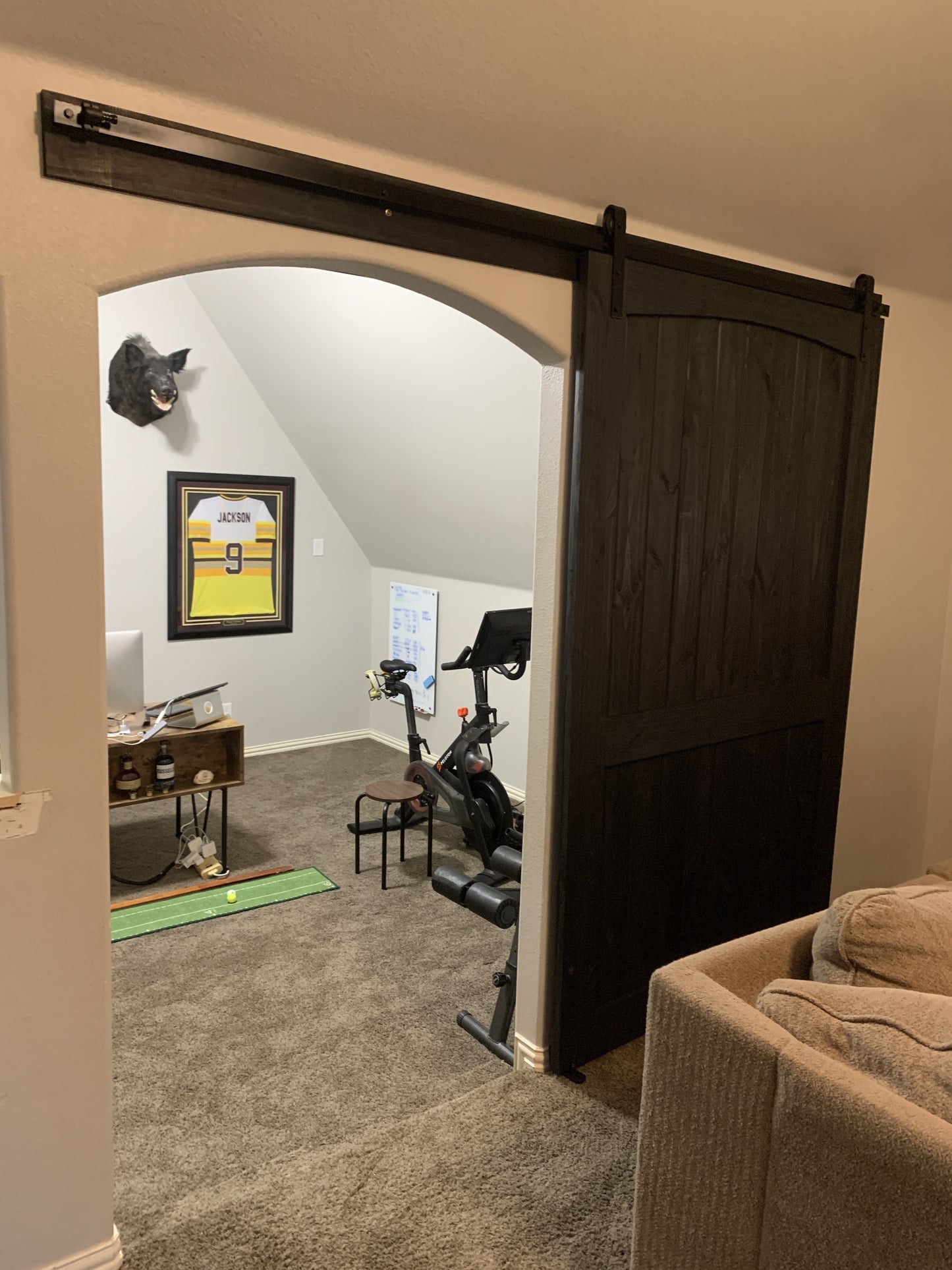 Dark Wood Arch-Barn Door with Sliding Rail