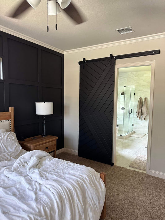 Chevron Pattern Barn Door with Black Finish