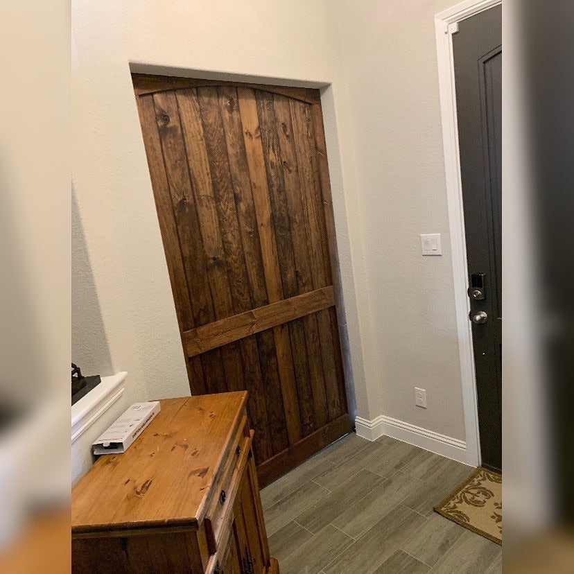 Custom Flat Board Barn Door with Rich Wood Finish
