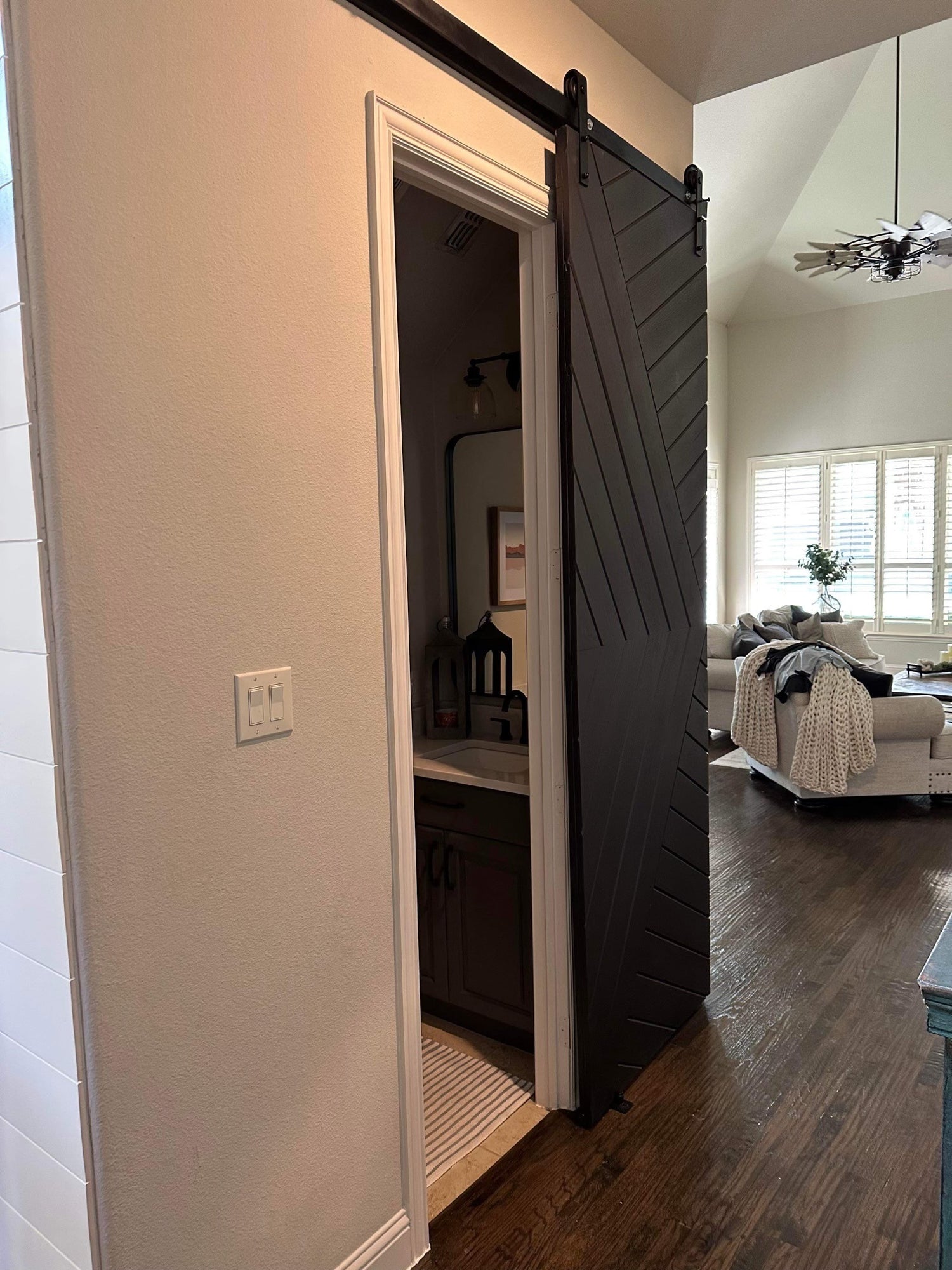 Chevron Slat Barn Door with Matte Black Hardware