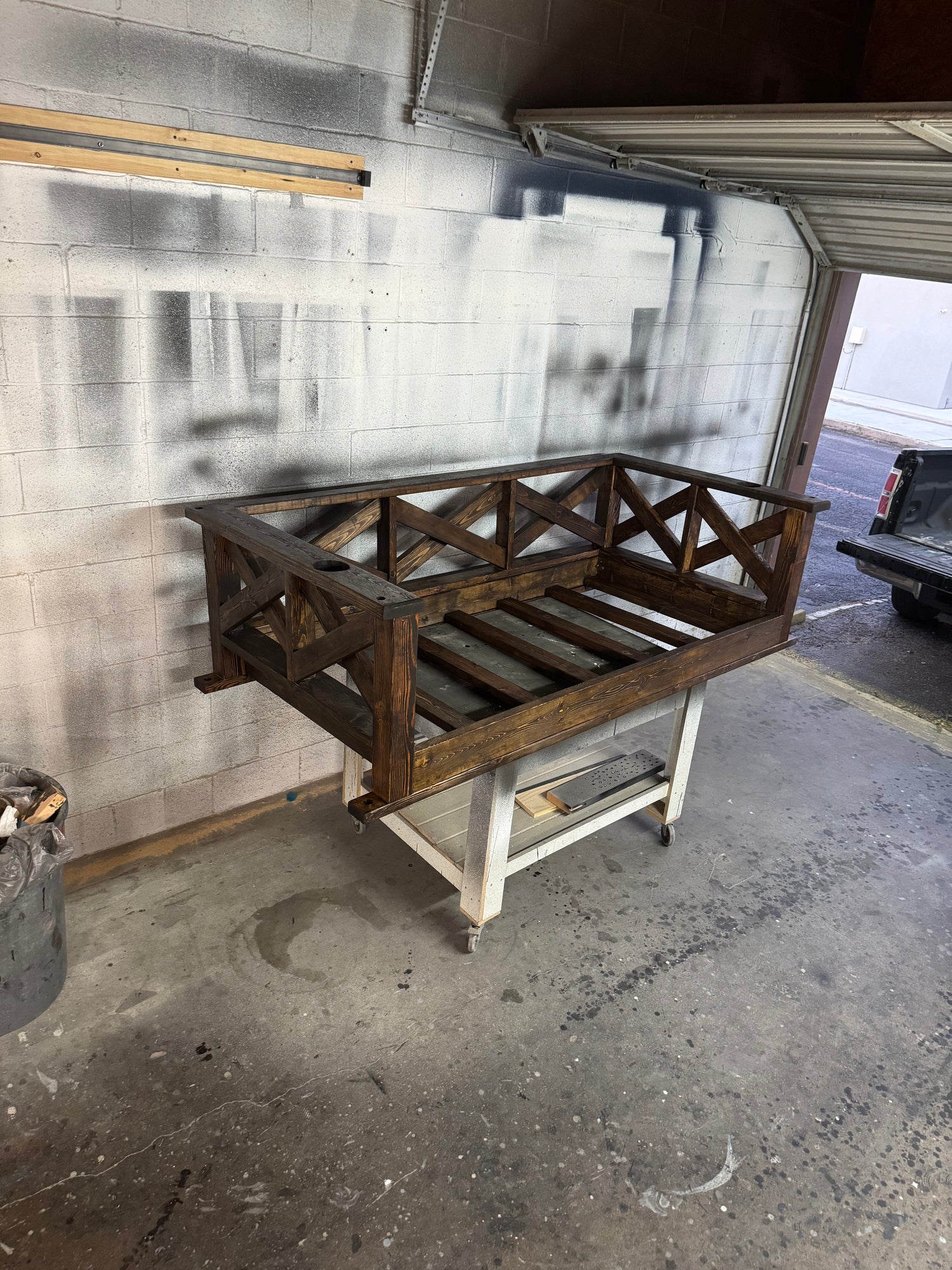 Crib Size X-Brace Porch Swing with Dark Stain