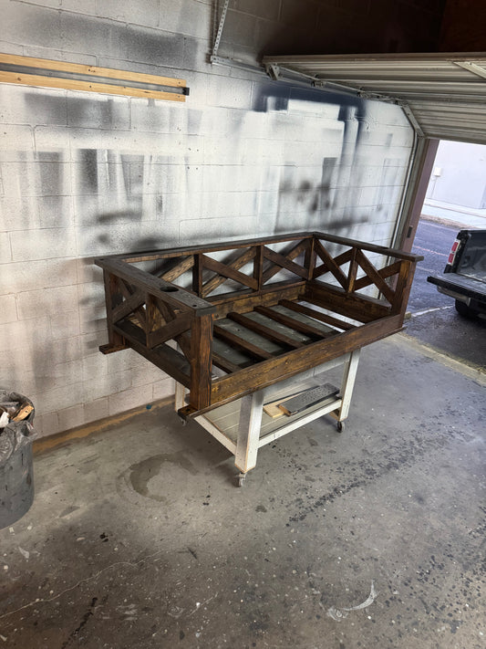 Crib Size X-Brace Porch Swing with Dark Stain
