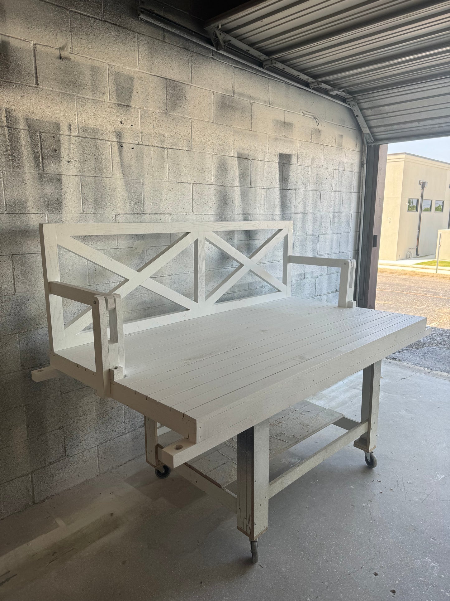 Twin size cedar porch swing bed with natural cedar finish and clear coat