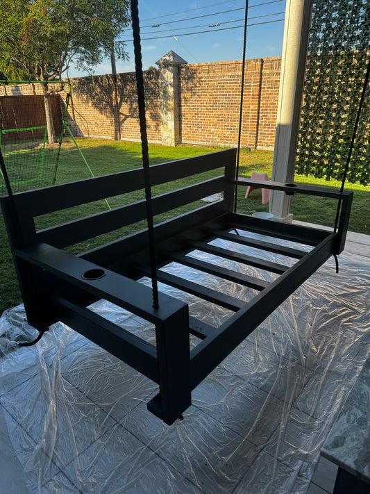 Twin size cedar porch swing bed with natural cedar finish and clear coat