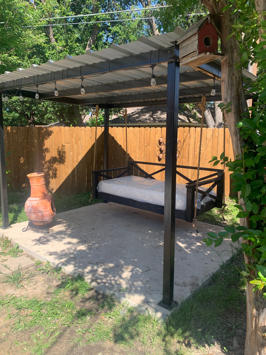 Twin size cedar porch swing bed with natural cedar finish and clear coat