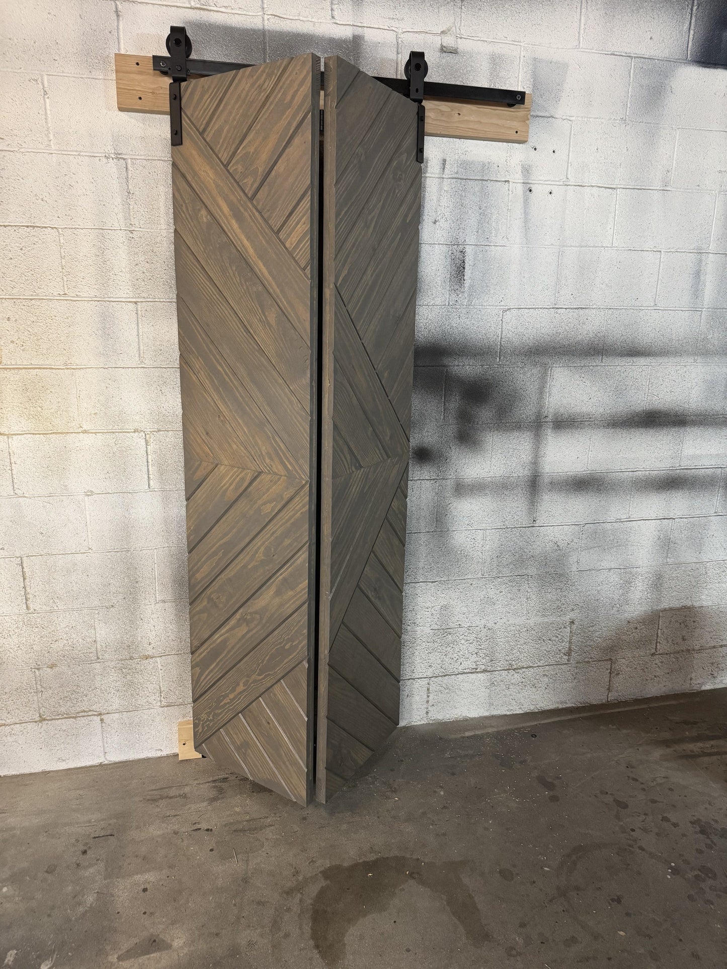 Chevron Pattern Barn Door with Metal Hardware