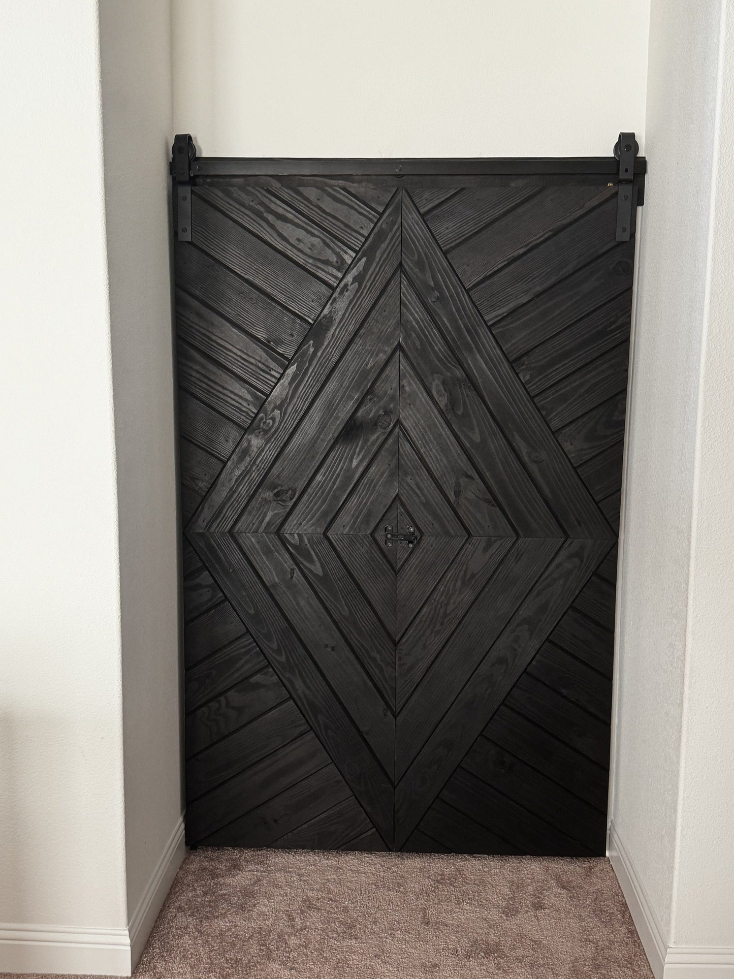 Chevron Pattern Barn Door with Matte Black Finish