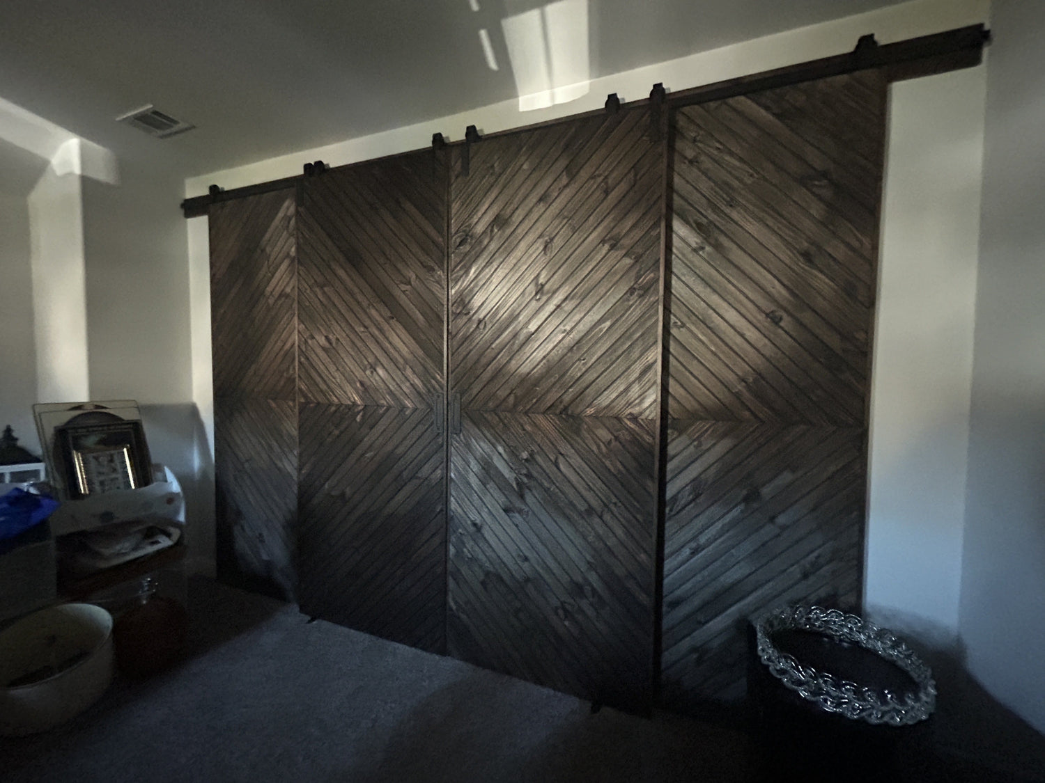 Chevron Pattern Barn Door with Sliding Hardware