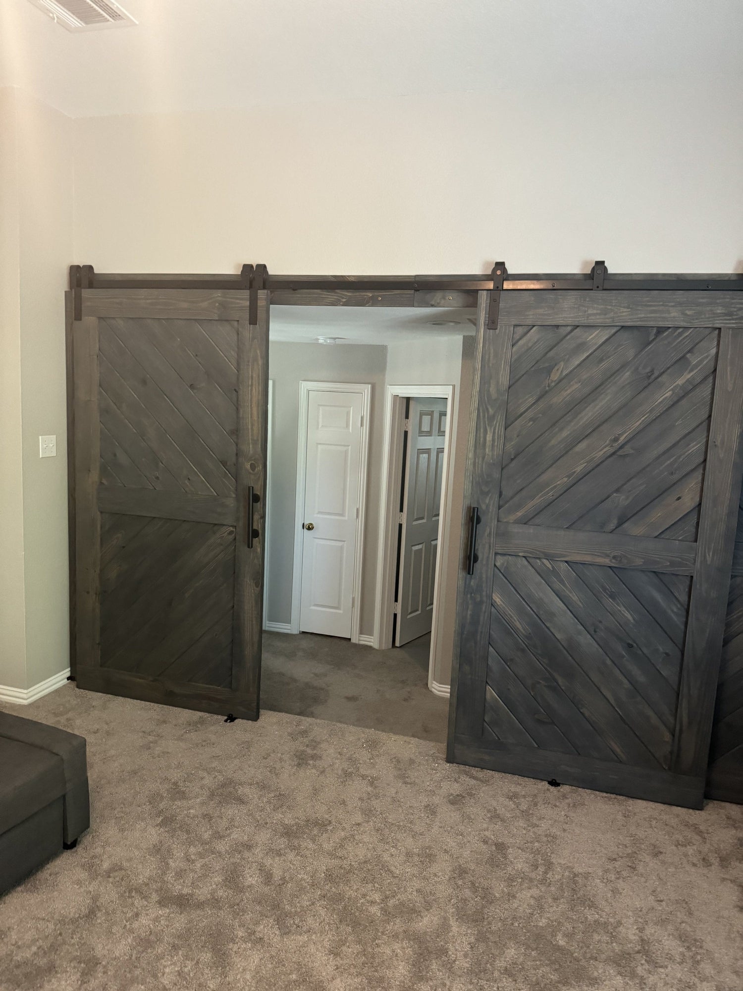Chevron-Style Double Barn Door with Rustic Finish