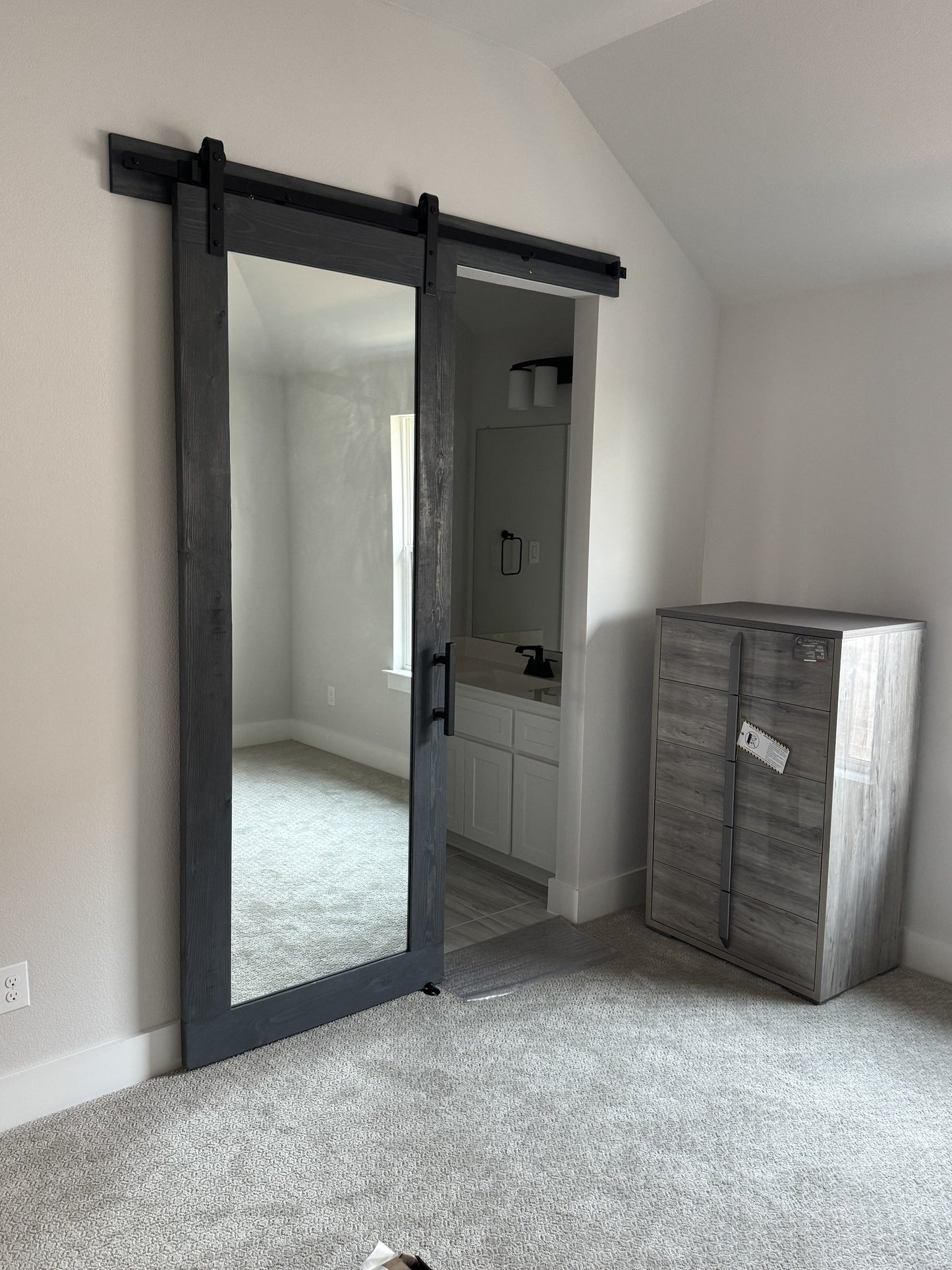 Flat Panel Barn Door Mirror with Modern Hardware