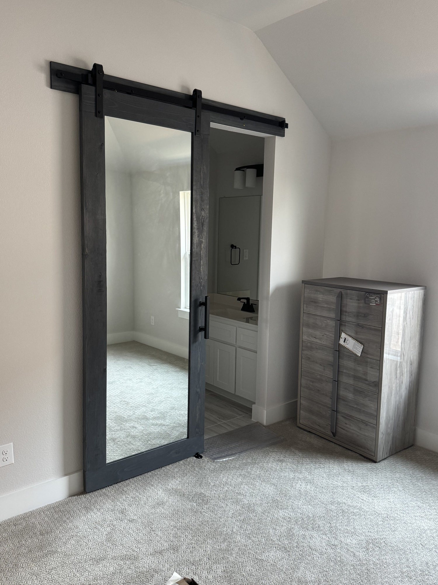 Flat Panel Barn Door Mirror with Modern Hardware