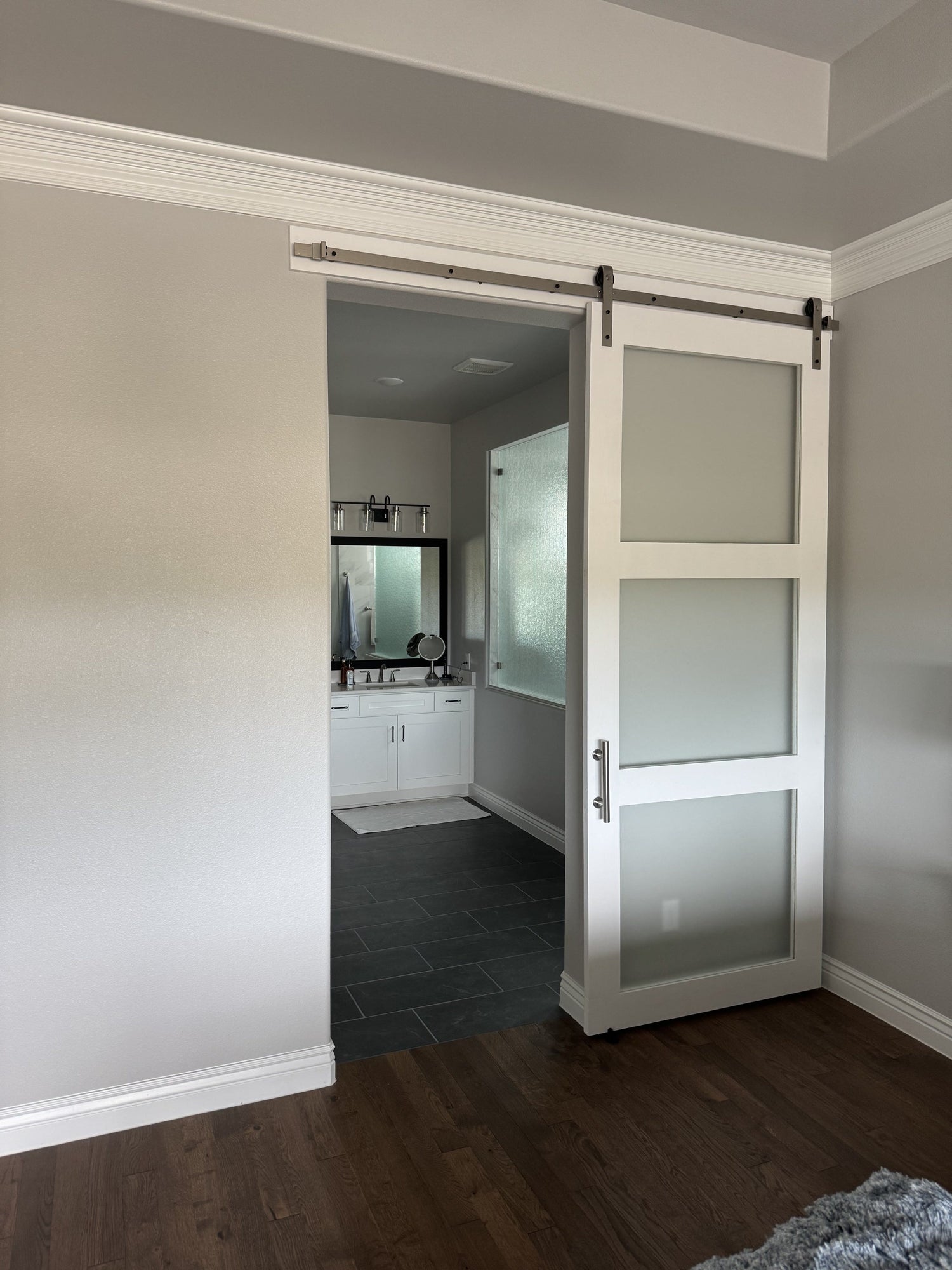 Flat Panel Barn Door with Frosted Glass