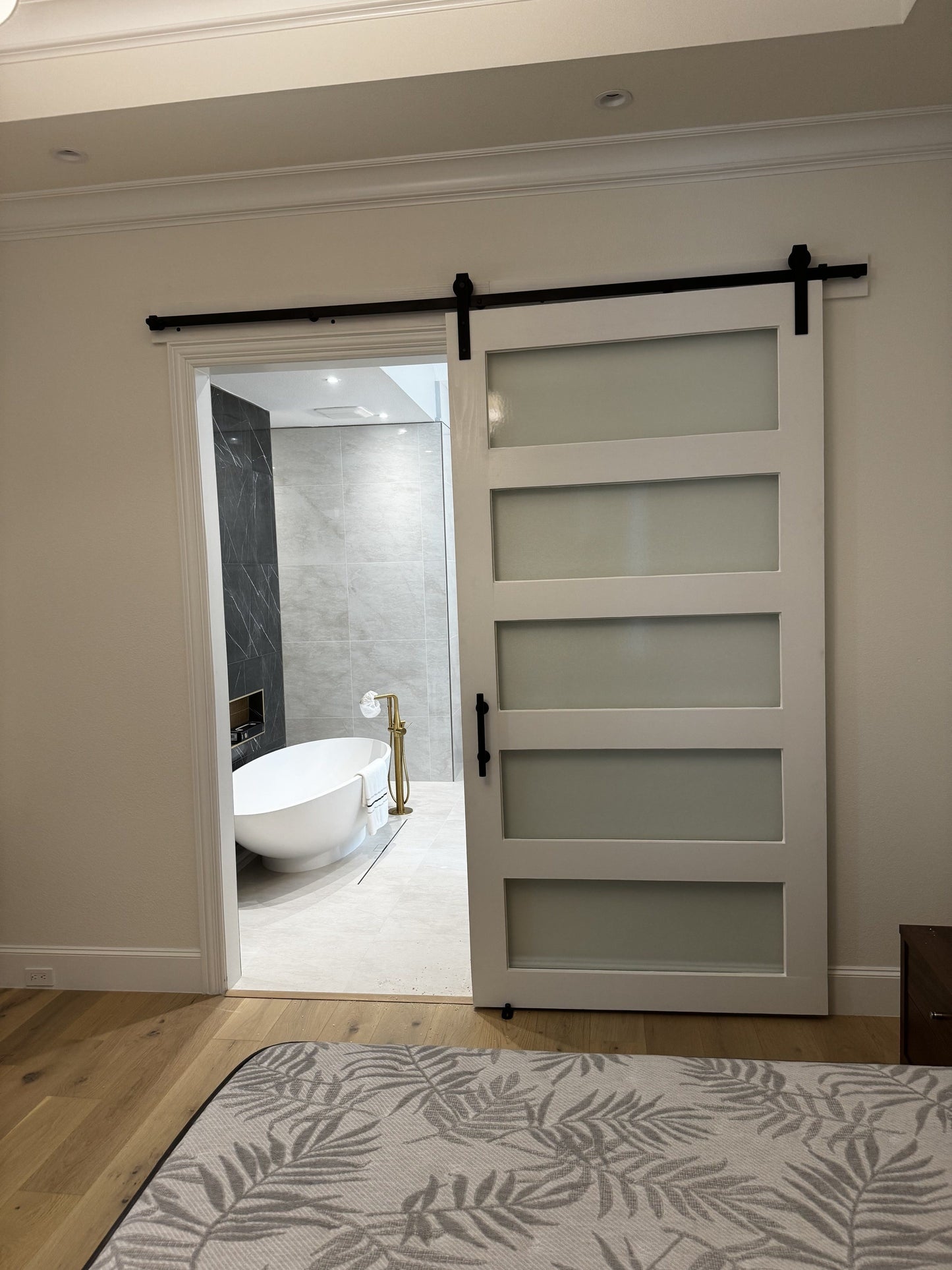 Frosted Glass Panel Barn Door with Sliding Hardware