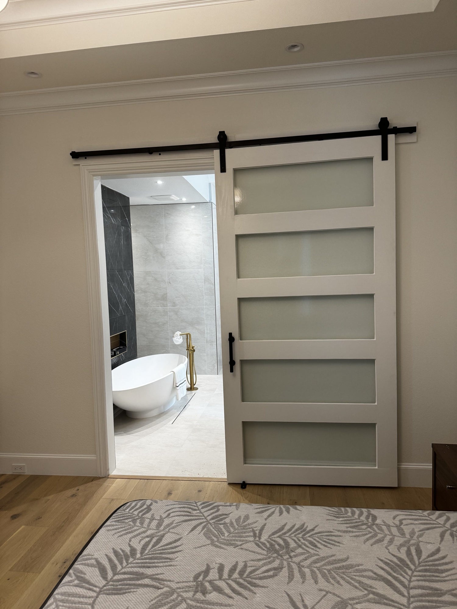 Frosted Glass Panel Barn Door with Sliding Hardware