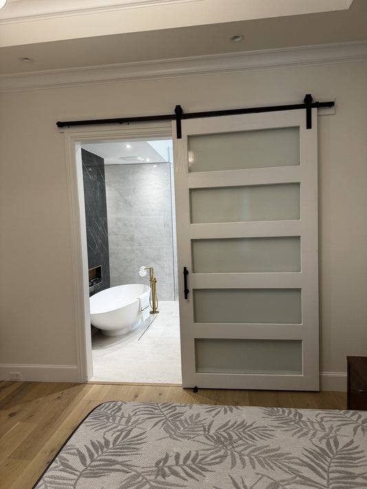 Frosted Glass Panel Barn Door with Sliding Hardware