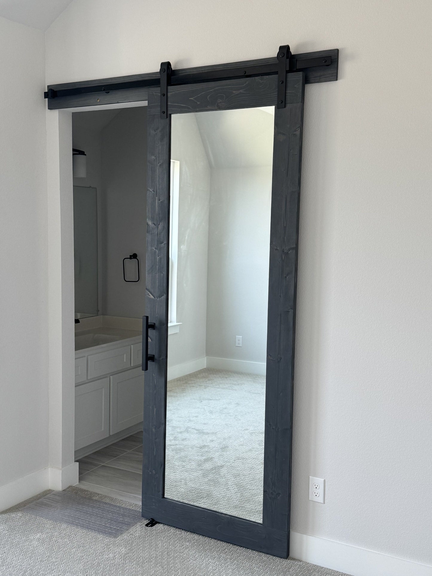 Mirror Panel Barn Door with Black Hardware