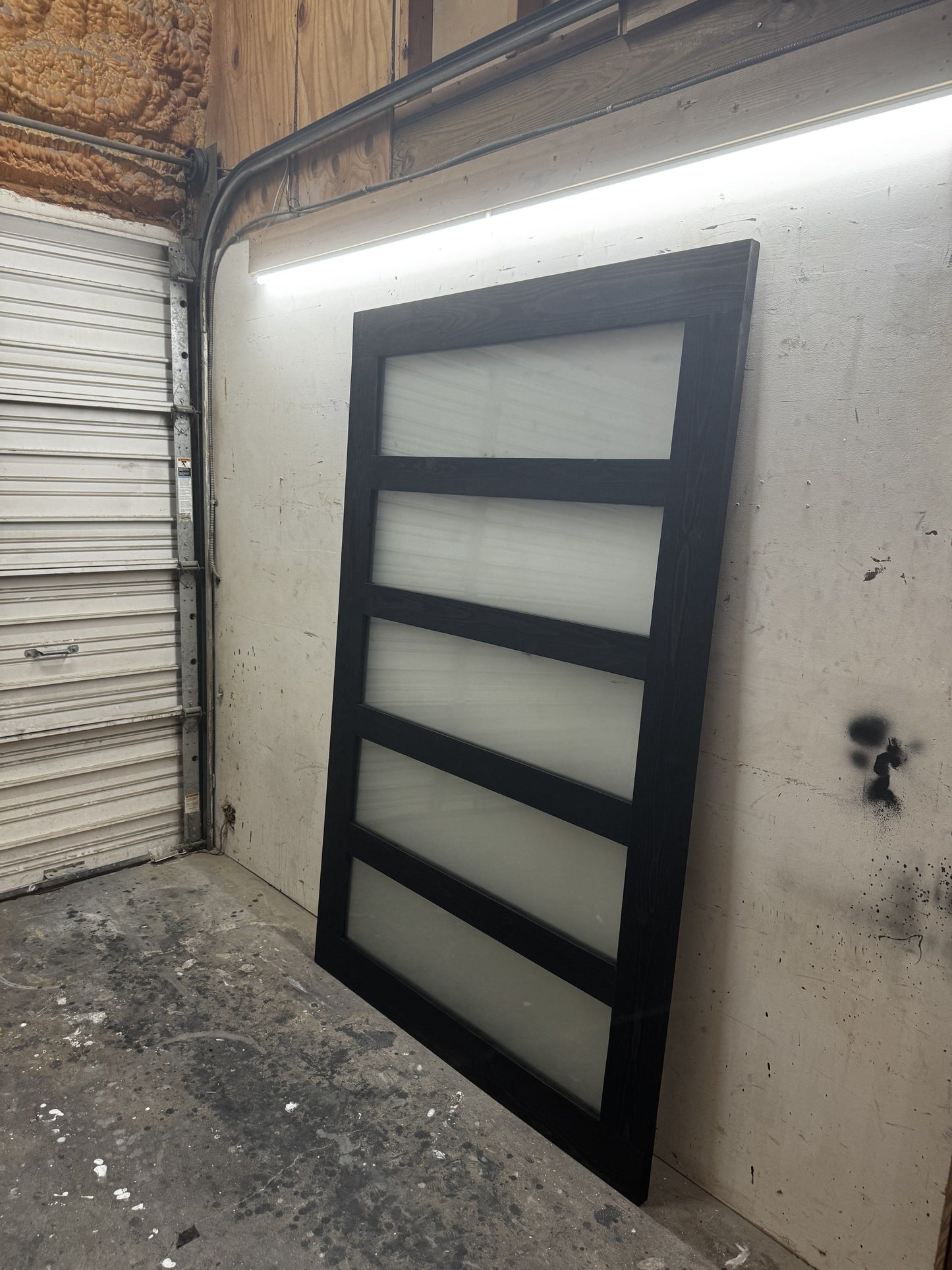 Modern Horizontal Slat Door with Frosted Glass
