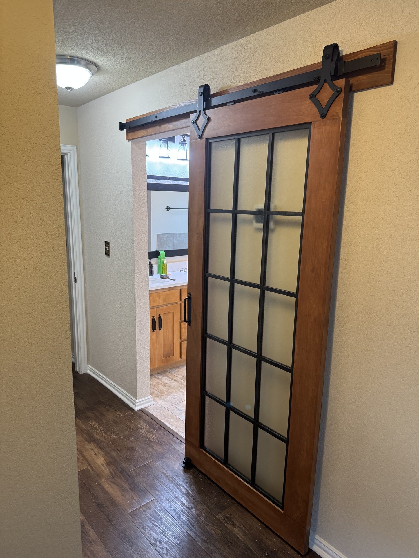 Rustic Barn Door with Frosted Glass Panels