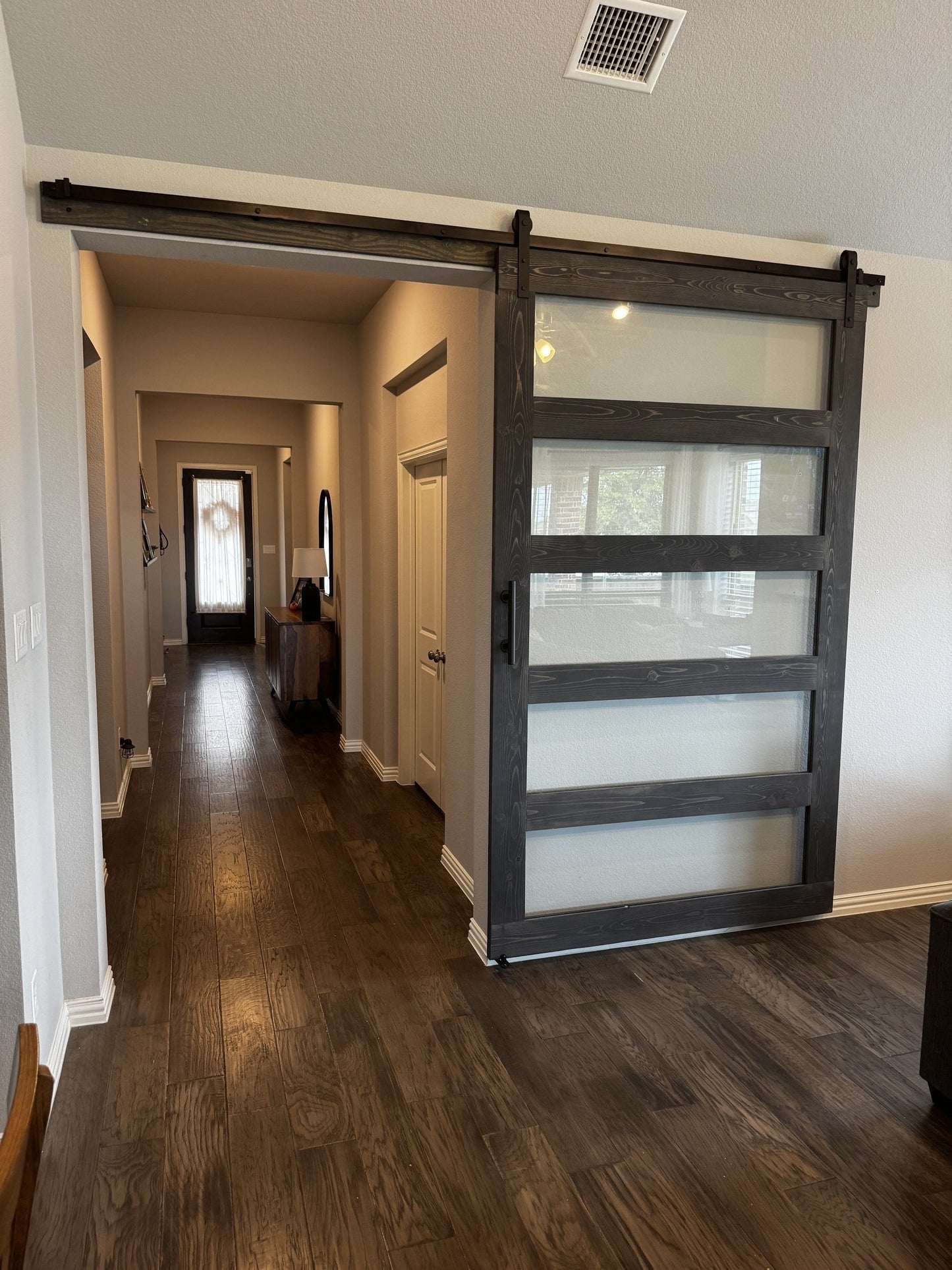 Modern Rustic Horizontal Slat Barn Door with Glass Panels