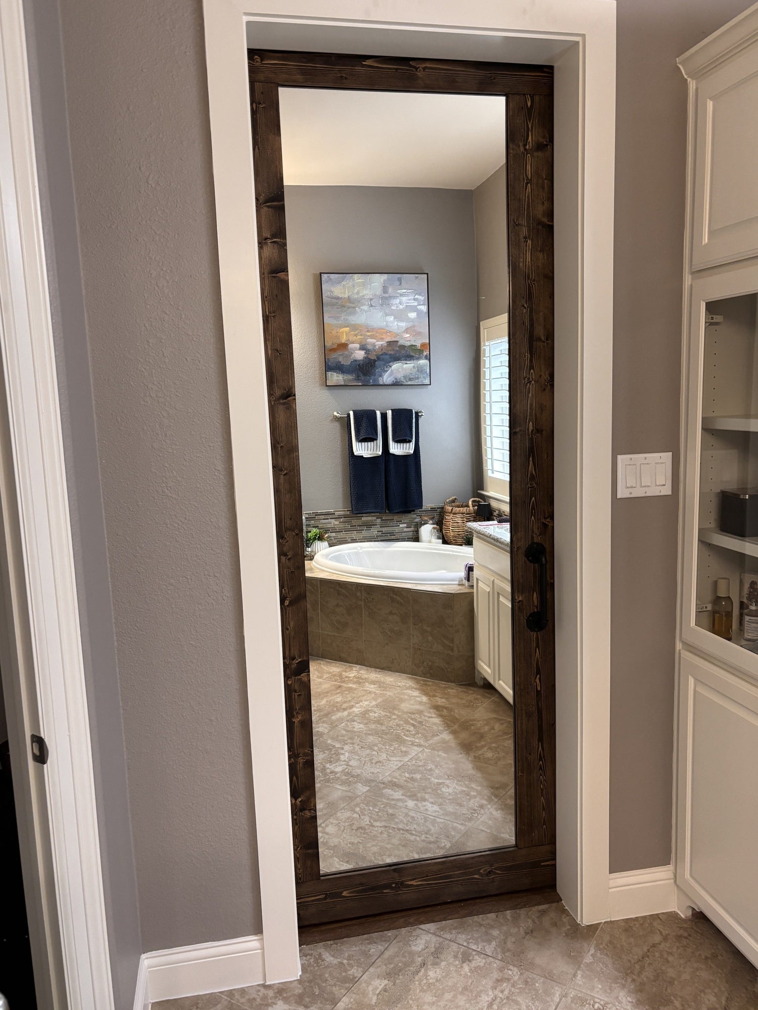 Rustic Wood Framed Mirror Barn Door