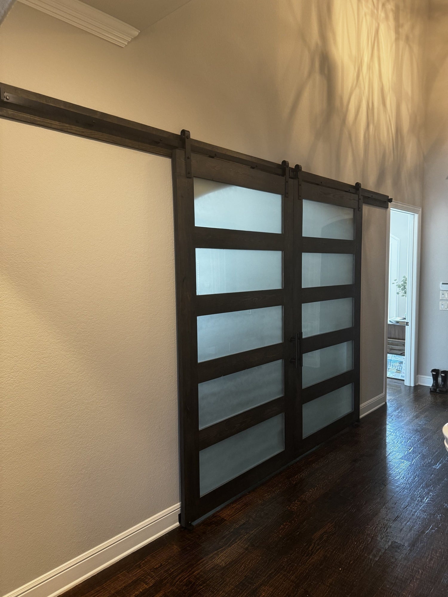Sliding Barn Door with Frosted Glass Panels