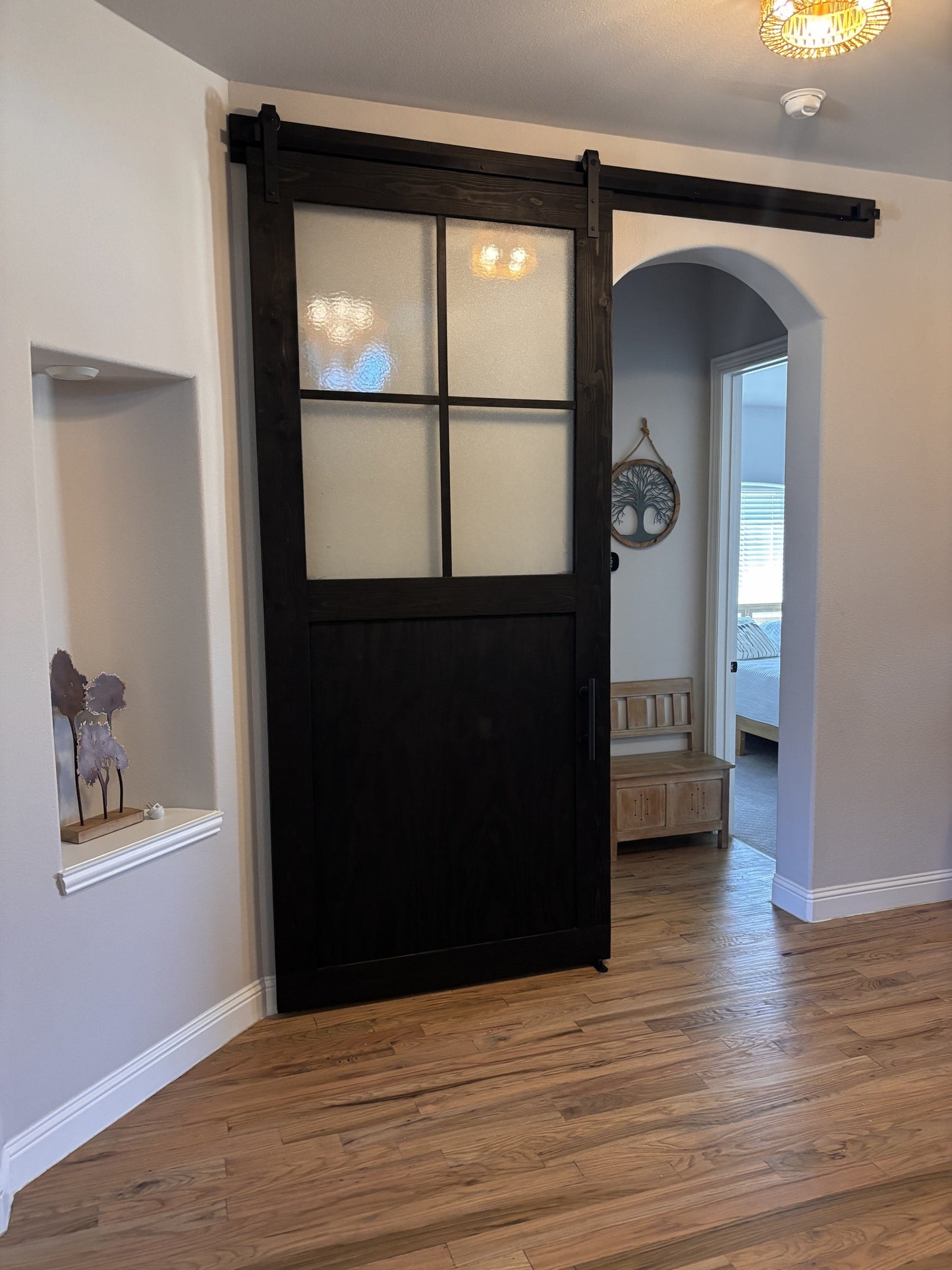 Classic Black Barn Door with Frosted Glass Panels